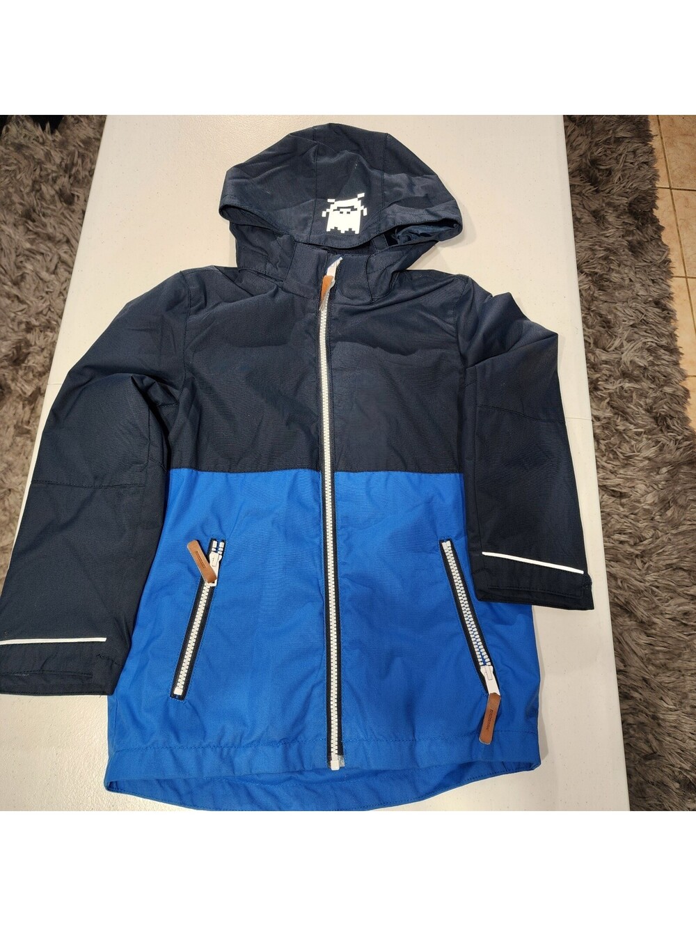 H&M Boys Colorblock Hooded Zip Jacket Navy Blue US 7-8Y EUR 128